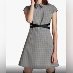 Zara Basic Collection Glen Plaid Structured Collared Jeweled Mini Dress.